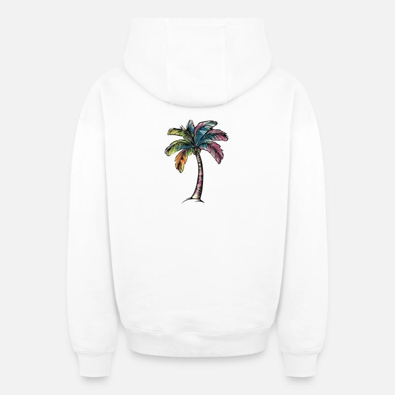 Plage de Palm Tree - Sweat à capuche unisexe zippé oversize épais SPREAD - blanc