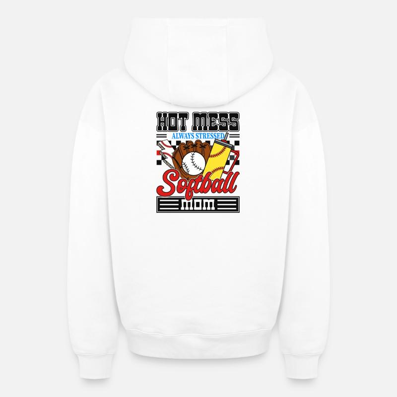 Maman stressée de softball - Sweat à capuche unisexe zippé oversize épais SPREAD - blanc