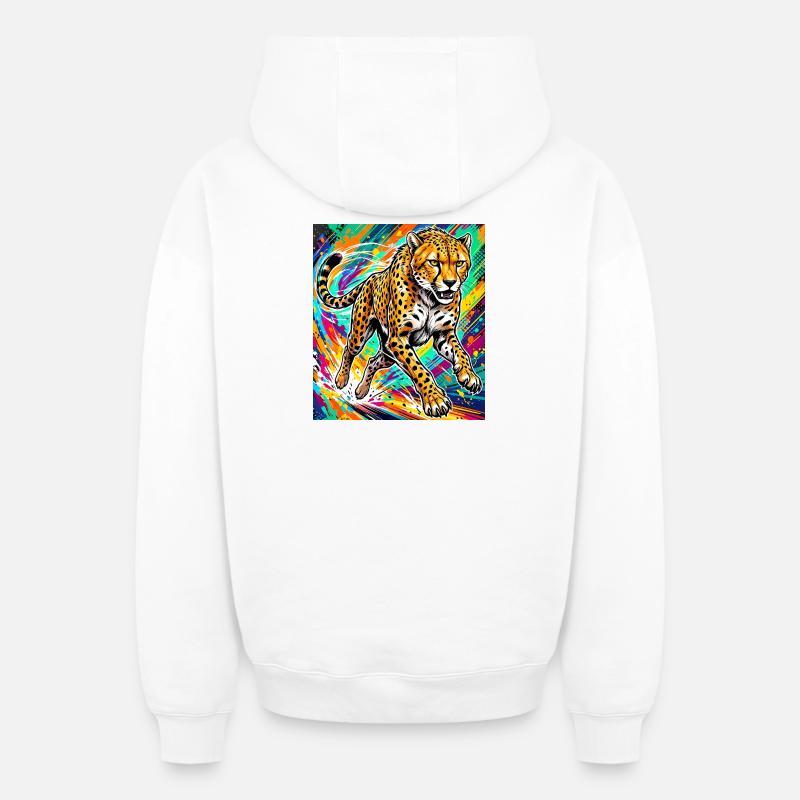 guépard - Sweat à capuche unisexe zippé oversize épais SPREAD - blanc