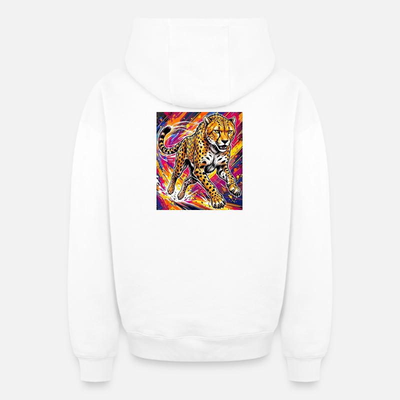 guépard - Sweat à capuche unisexe zippé oversize épais SPREAD - blanc