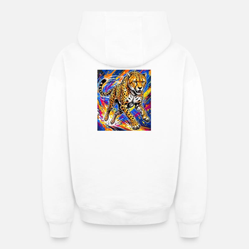 guépard - Sweat à capuche unisexe zippé oversize épais SPREAD - blanc