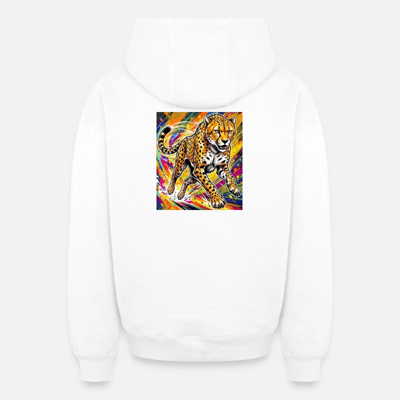 guépard - Sweat à capuche unisexe zippé oversize épais SPREAD - blanc