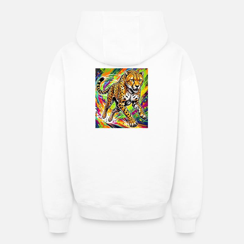guépard - Sweat à capuche unisexe zippé oversize épais SPREAD - blanc