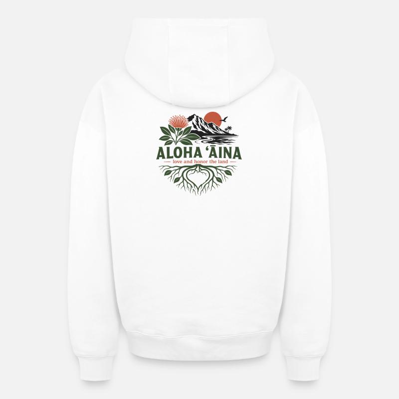 Aloha Aina Roots - Sweat à capuche unisexe zippé oversize épais SPREAD - blanc