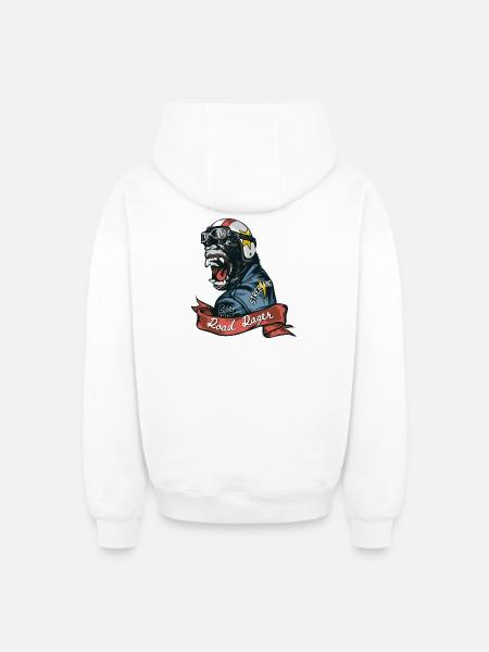 Road Ranger Gorilla - Oversized Heavyweight Unisex Zip Hoodie - white