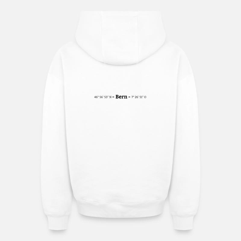 Coordonnées Berne Suisse - Sweat à capuche unisexe zippé oversize épais SPREAD - blanc