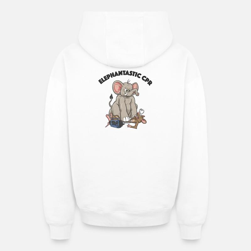 Caricature RCR - Elephantasric RCR - Sweat à capuche unisexe zippé oversize épais SPREAD - blanc