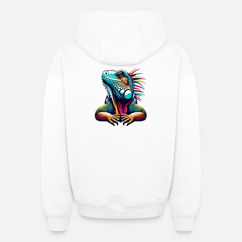 Iguane - Sweat à capuche unisexe zippé oversize épais SPREAD - blanc