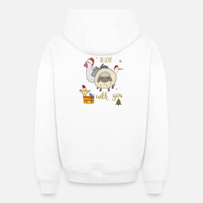 Noël à la ferme - Sweat à capuche unisexe zippé oversize épais SPREAD - blanc