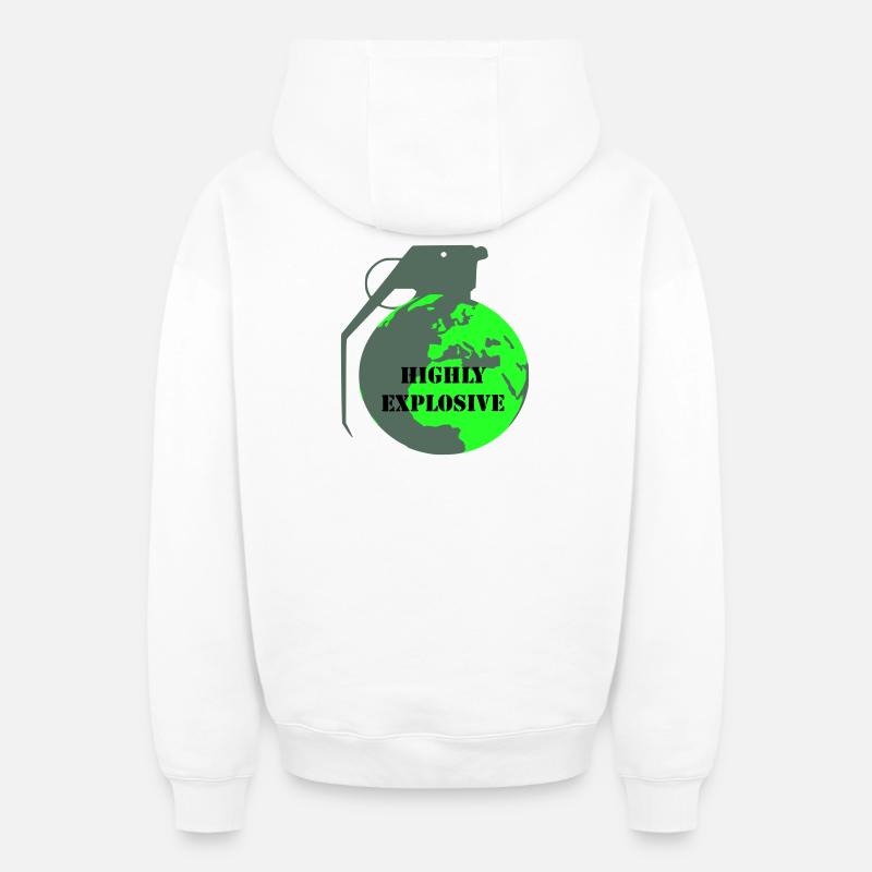 Explosive Earth - Oversized Heavyweight Unisex Zip Hoodie - white
