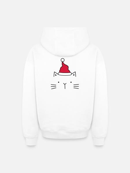 Cat Santa Claus Christmas hat Christmas - Oversized Heavyweight Unisex Zip Hoodie - white