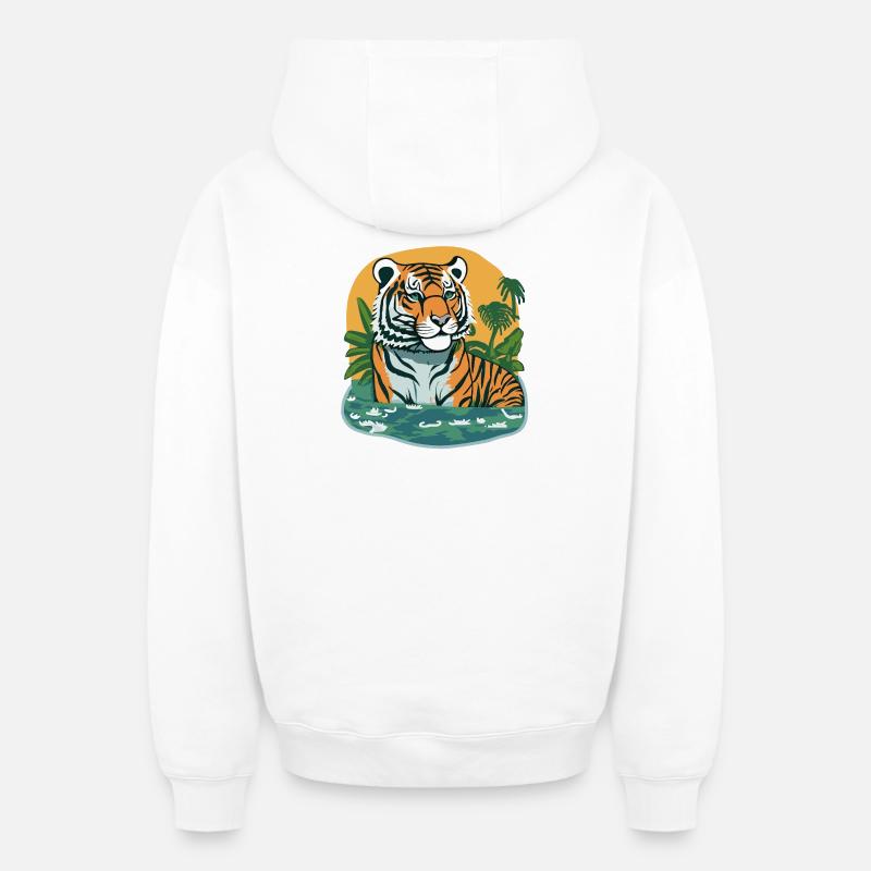 Jungle imprimée tigre - Sweat à capuche unisexe zippé oversize épais SPREAD - blanc