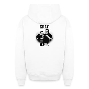Défense au couteau Krav Maga - Sweat à capuche unisexe zippé oversize épais SPREAD - blanc - Dos - AI Model Male 178 light (178cm)