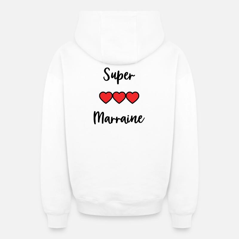MARRAINE, SUPER MARRAINE - Sweat à capuche unisexe zippé oversize épais SPREAD - blanc