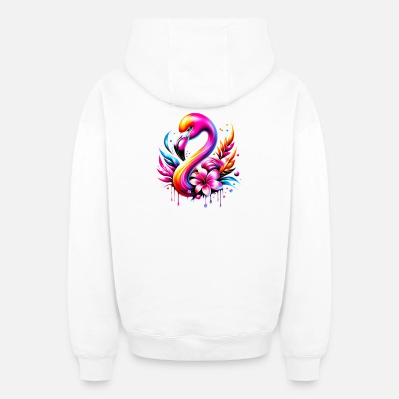 Flamant - Sweat à capuche unisexe zippé oversize épais SPREAD - blanc