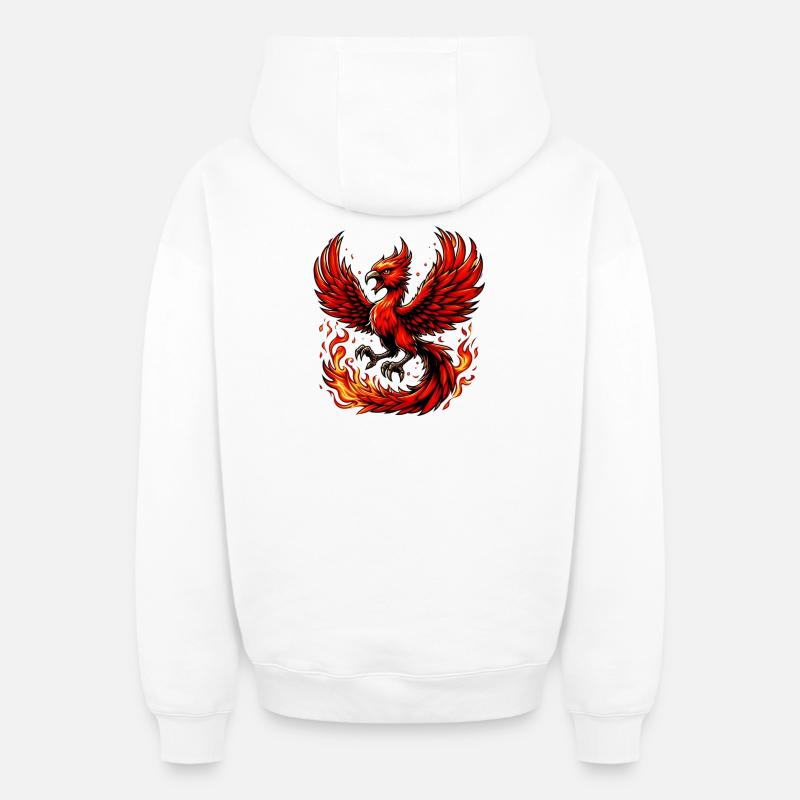 Phénix rouge - Sweat à capuche unisexe zippé oversize épais SPREAD - blanc