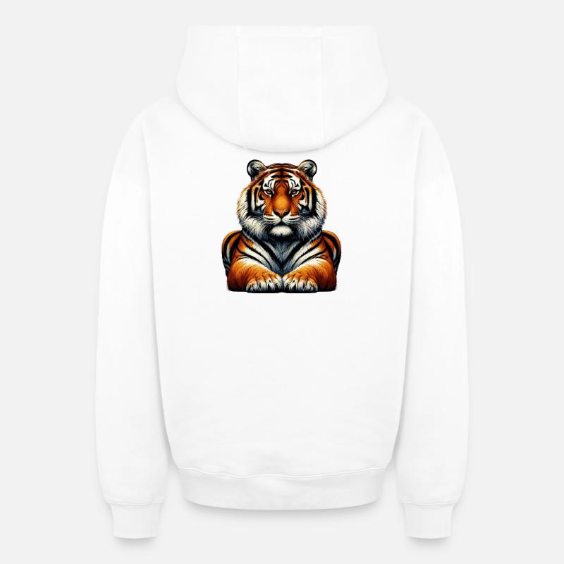 Tigre - Sweat à capuche unisexe zippé oversize épais SPREAD - blanc