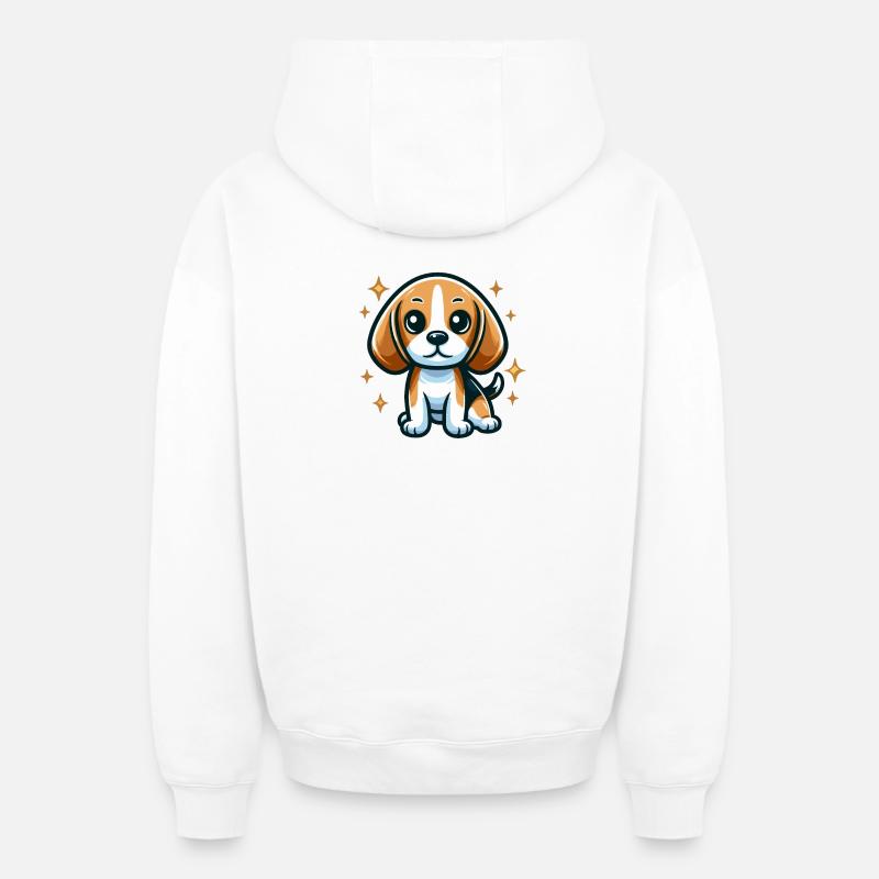 Chien Beagle Chibi - Sweat à capuche unisexe zippé oversize épais SPREAD - blanc