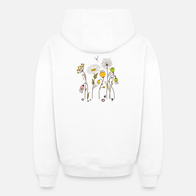 Fleurs de jardin - Sweat à capuche unisexe zippé oversize épais SPREAD - blanc