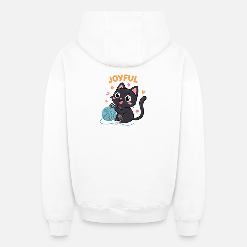 Chaton Joyful et Pelote - Sweat à capuche unisexe zippé oversize épais SPREAD - blanc