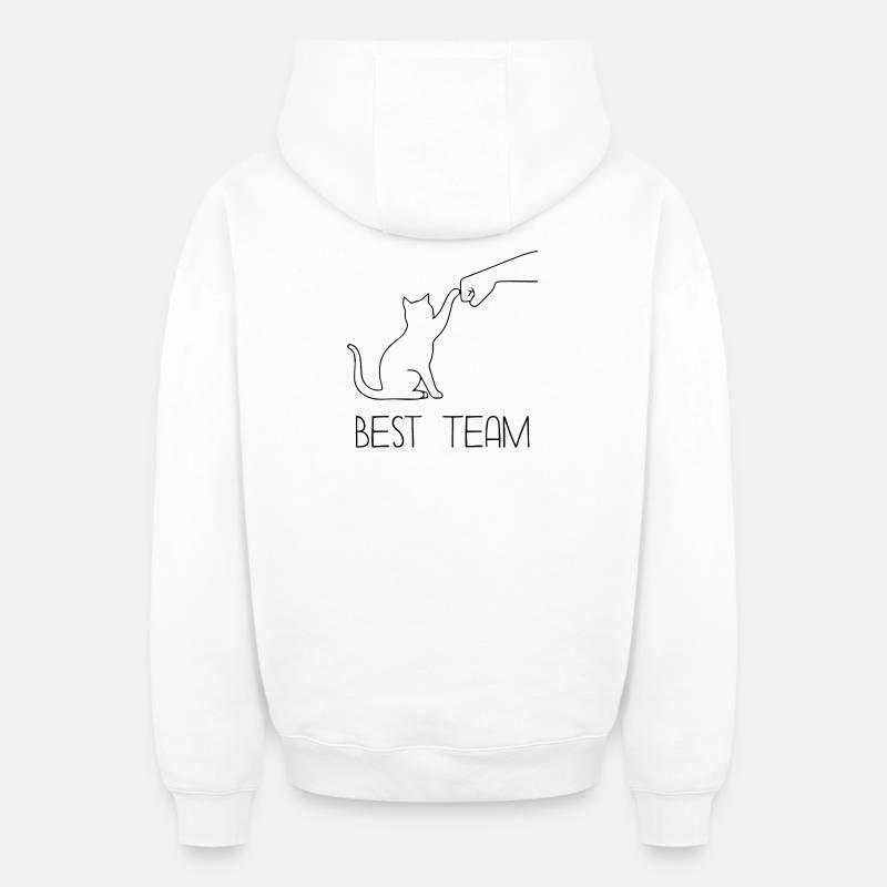 Équipe Chat Poing - Sweat à capuche unisexe zippé oversize épais SPREAD - blanc