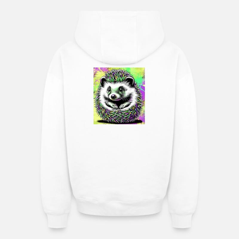 hérisson - Sweat à capuche unisexe zippé oversize épais SPREAD - blanc