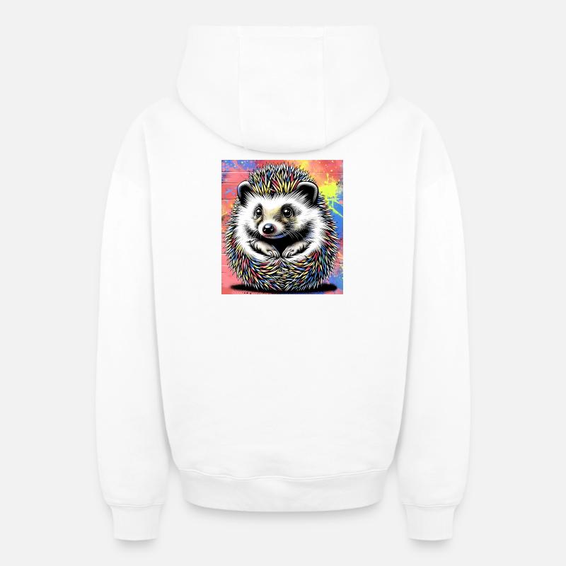 hérisson - Sweat à capuche unisexe zippé oversize épais SPREAD - blanc