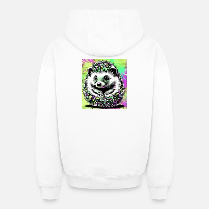 hérisson - Sweat à capuche unisexe zippé oversize épais SPREAD - blanc