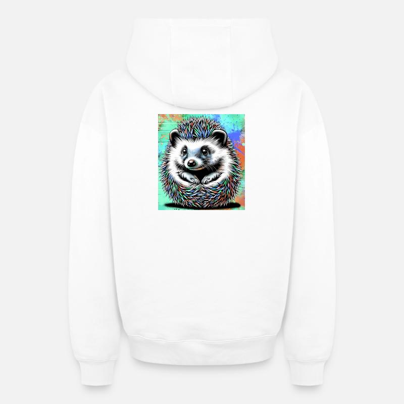 hérisson - Sweat à capuche unisexe zippé oversize épais SPREAD - blanc