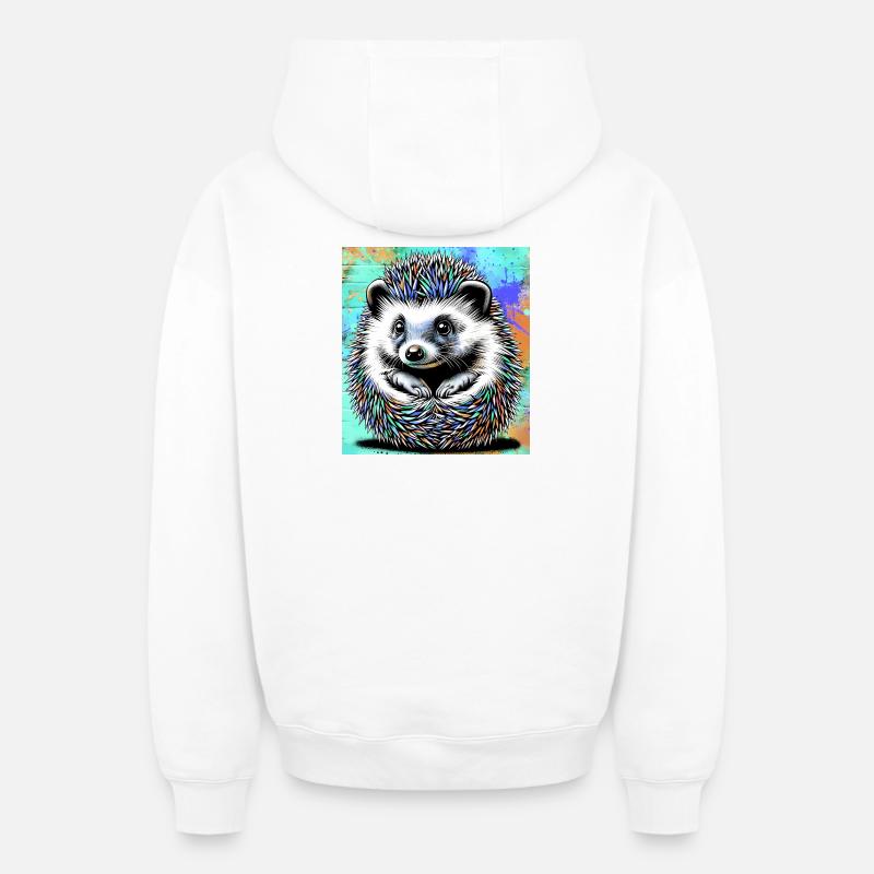 hérisson - Sweat à capuche unisexe zippé oversize épais SPREAD - blanc