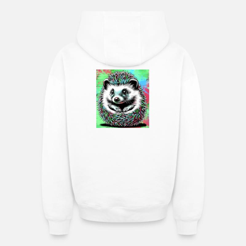 hérisson - Sweat à capuche unisexe zippé oversize épais SPREAD - blanc