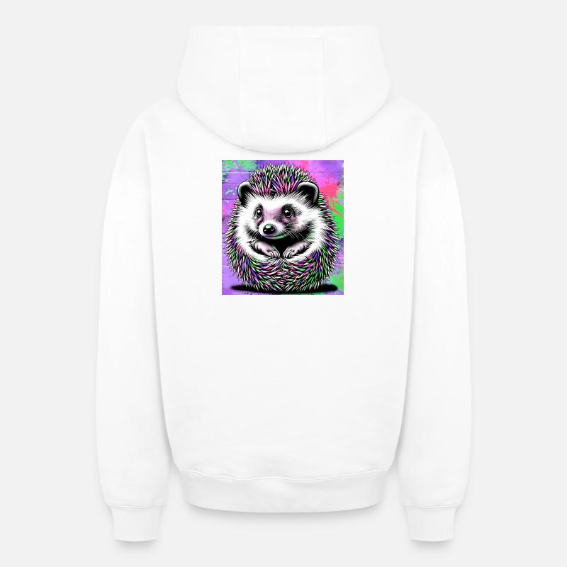 hérisson - Sweat à capuche unisexe zippé oversize épais SPREAD - blanc