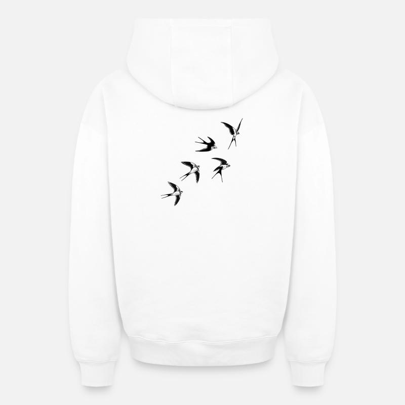 Oiseaux hirondelles  - Sweat à capuche unisexe zippé oversize épais SPREAD - blanc