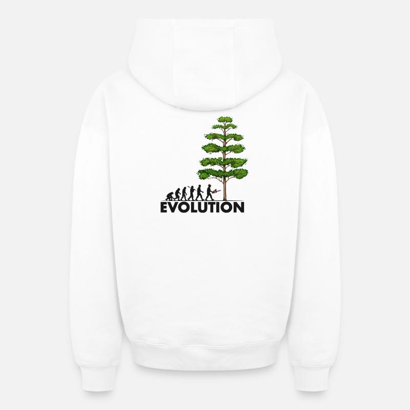 Tronçonneuse Evolution Grey Big Tree - Sweat à capuche unisexe zippé oversize épais SPREAD - blanc