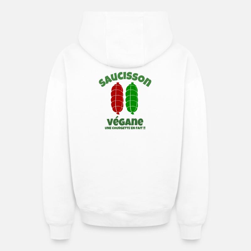 saucisson, végane, boucher, boucher humour - Sweat à capuche unisexe zippé oversize épais SPREAD - blanc