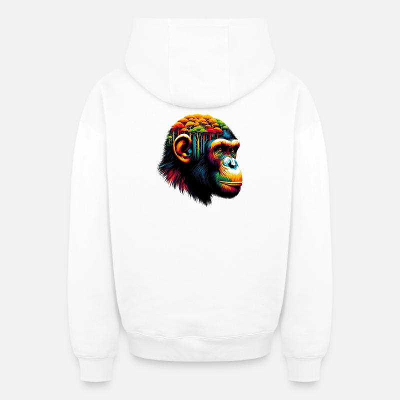 Singe - Sweat à capuche unisexe zippé oversize épais SPREAD - blanc