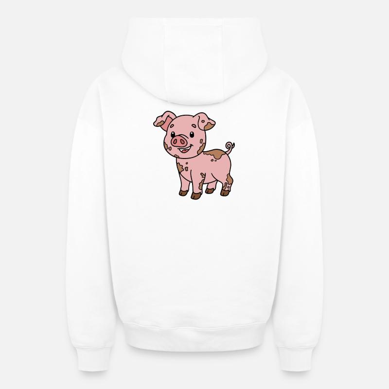 Cochon - Sweat à capuche unisexe zippé oversize épais SPREAD - blanc