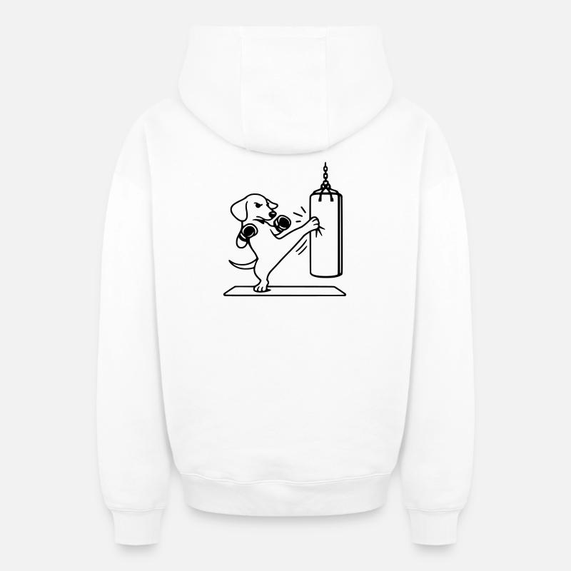 Teckel de kickboxing Boxing - Sweat à capuche unisexe zippé oversize épais SPREAD - blanc