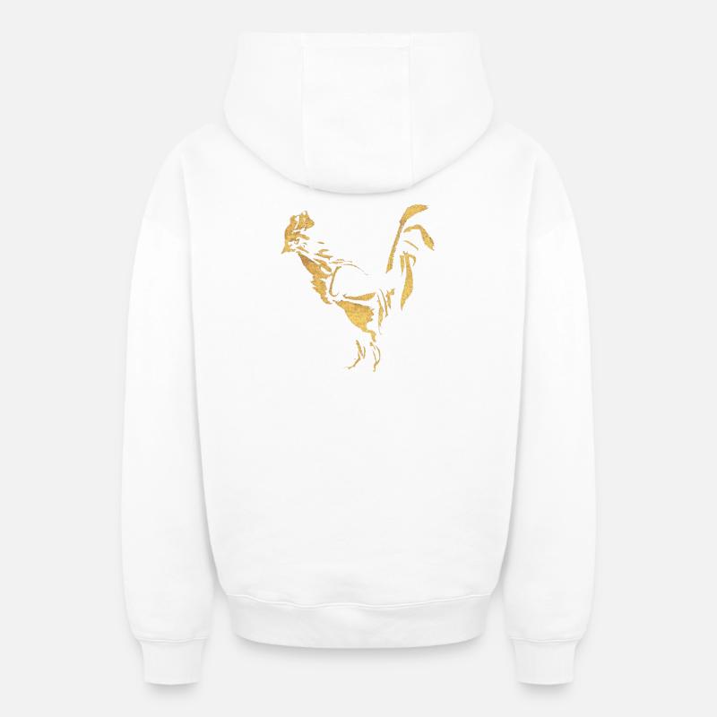 Coq - Encre / Or - Sweat à capuche unisexe zippé oversize épais SPREAD - blanc