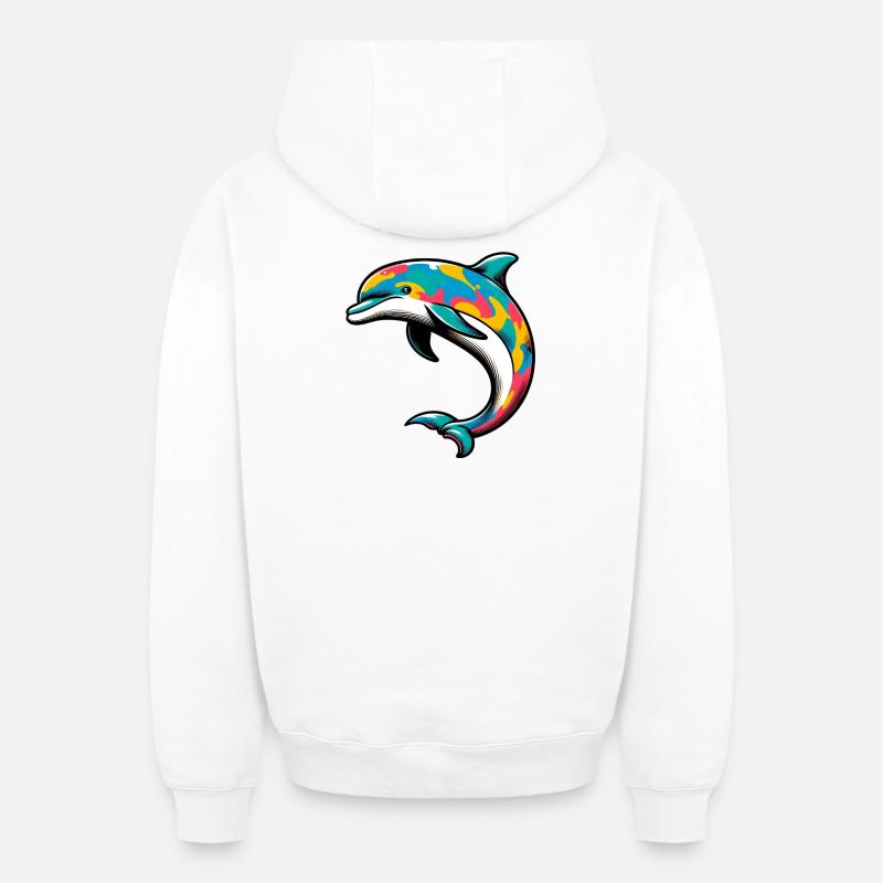 Dauphin - Sweat à capuche unisexe zippé oversize épais SPREAD - blanc