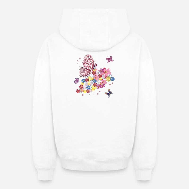 Papillons - Sweat à capuche unisexe zippé oversize épais SPREAD - blanc