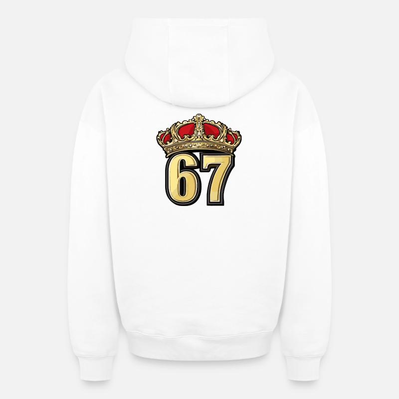 67 Nombre Couronne - Sweat à capuche unisexe zippé oversize épais SPREAD - blanc