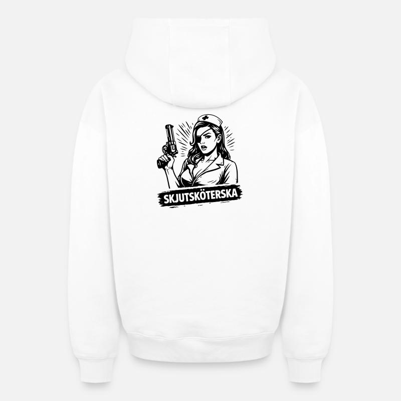 Infirmière de tir - Sweat à capuche unisexe zippé oversize épais SPREAD - blanc