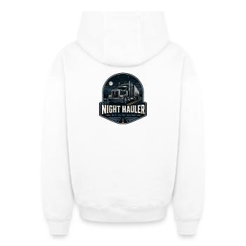 TRANSPORTEUR DE NUIT Chauffeur de camion Conduite de nuit - Sweat à capuche unisexe zippé oversize épais SPREAD - blanc - Dos - AI Model Male 178 light (178cm)