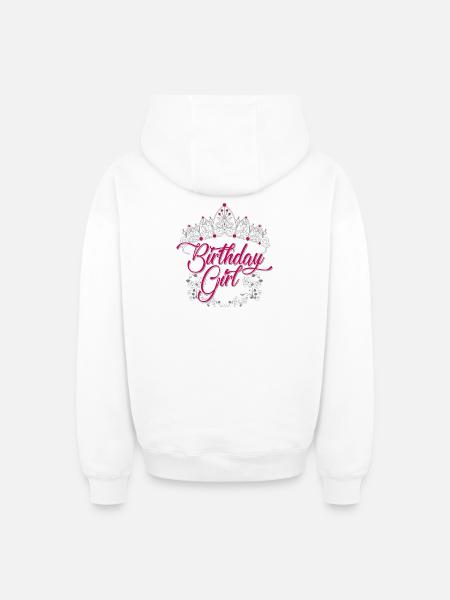 Birthday Girl Tiara Script - Oversized Heavyweight Unisex Zip Hoodie - white