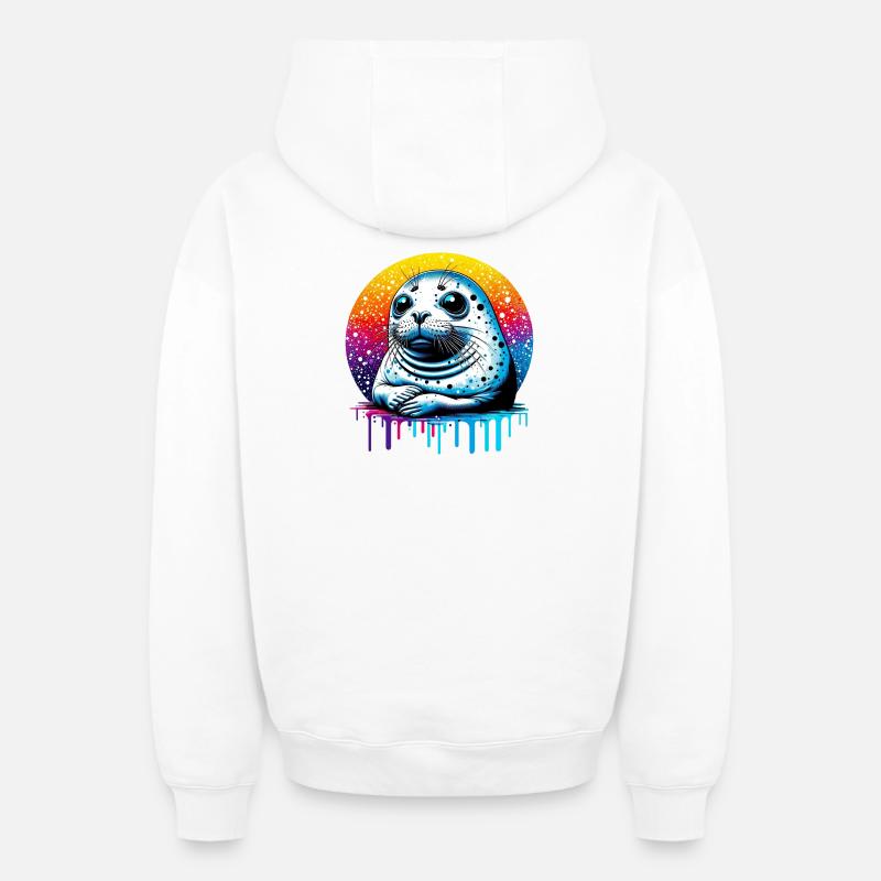 Phoque - Sweat à capuche unisexe zippé oversize épais SPREAD - blanc