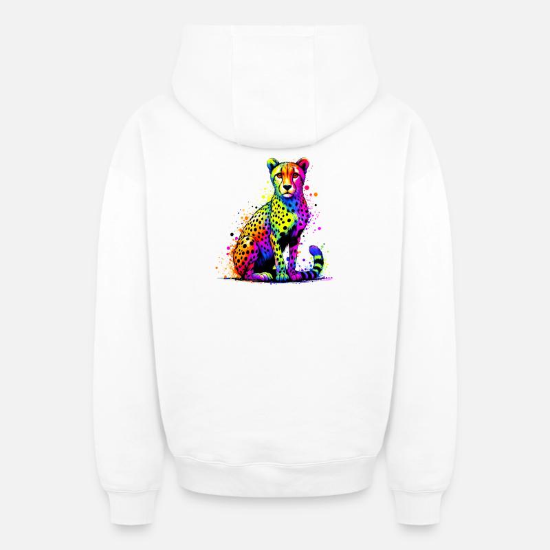 Guépard - Sweat à capuche unisexe zippé oversize épais SPREAD - blanc