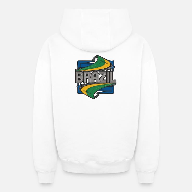 Brésil - Sweat à capuche unisexe zippé oversize épais SPREAD - blanc