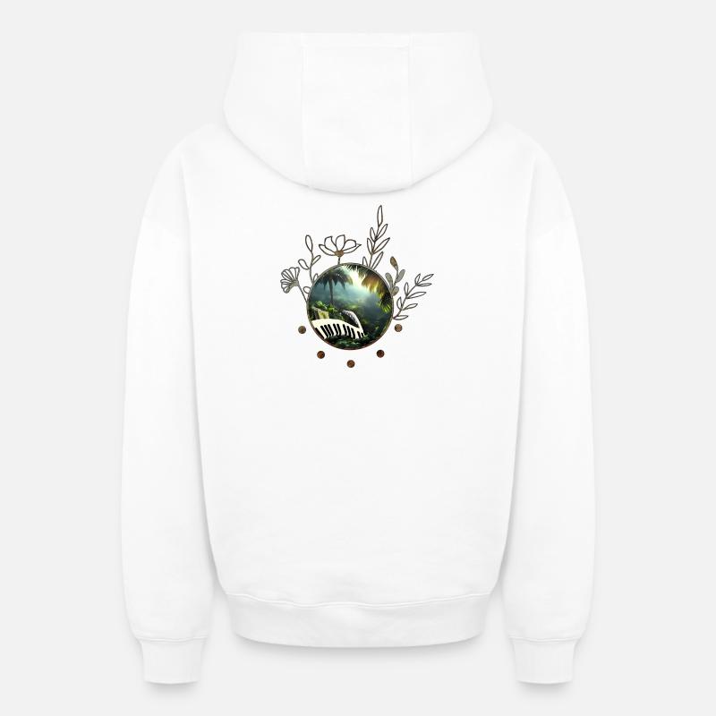 Piano dans la jungle - Sweat à capuche unisexe zippé oversize épais SPREAD - blanc
