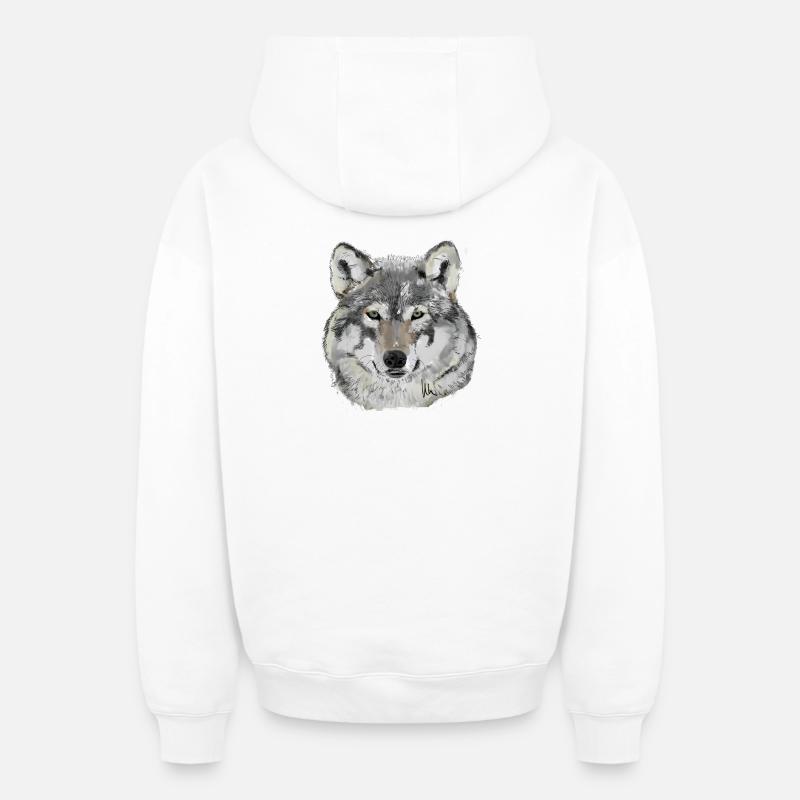 Loup - Sweat à capuche unisexe zippé oversize épais SPREAD - blanc